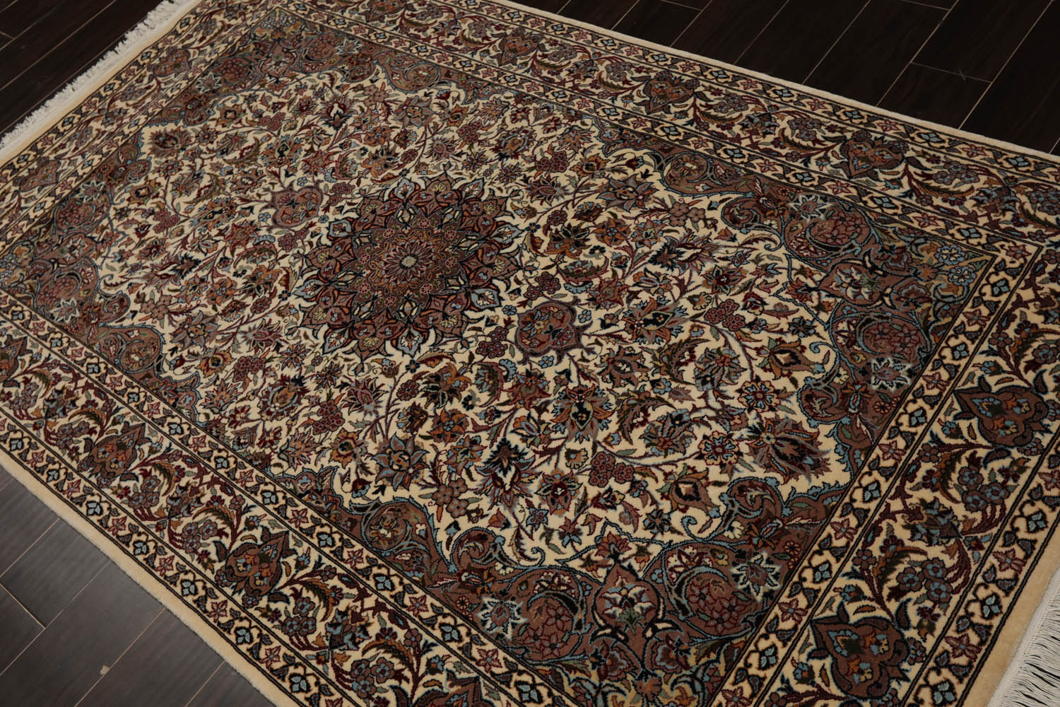 5x7 Ivory, Taupe, Black Color Hand Knotted All-Over 100% Wool Traditional Oriental Rug