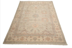 9x12 Beige, Peach, Rust Color Hand Knotted Afghan Oushak Wool Traditional Oriental Rug