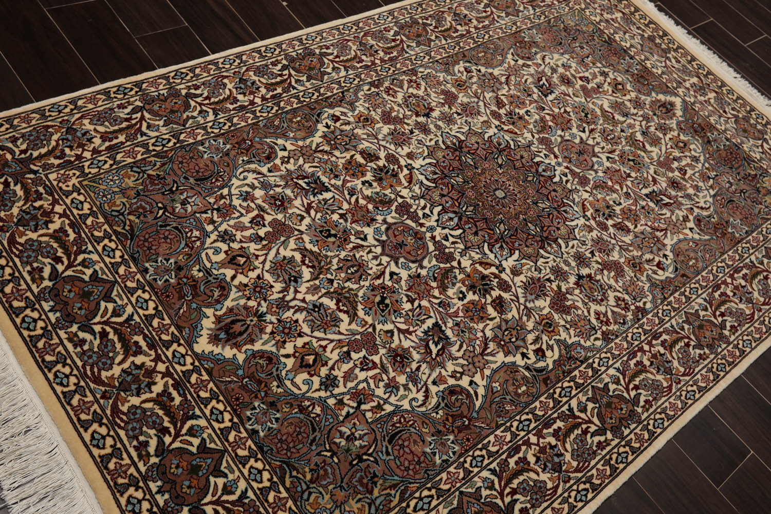 5x7 Ivory, Taupe, Black Color Hand Knotted All-Over 100% Wool Traditional Oriental Rug