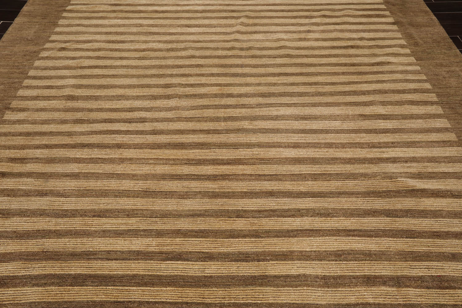 9x12 Brown, Tan, Color Hand Knotted Striped 100% Wool Modern Oriental Rug