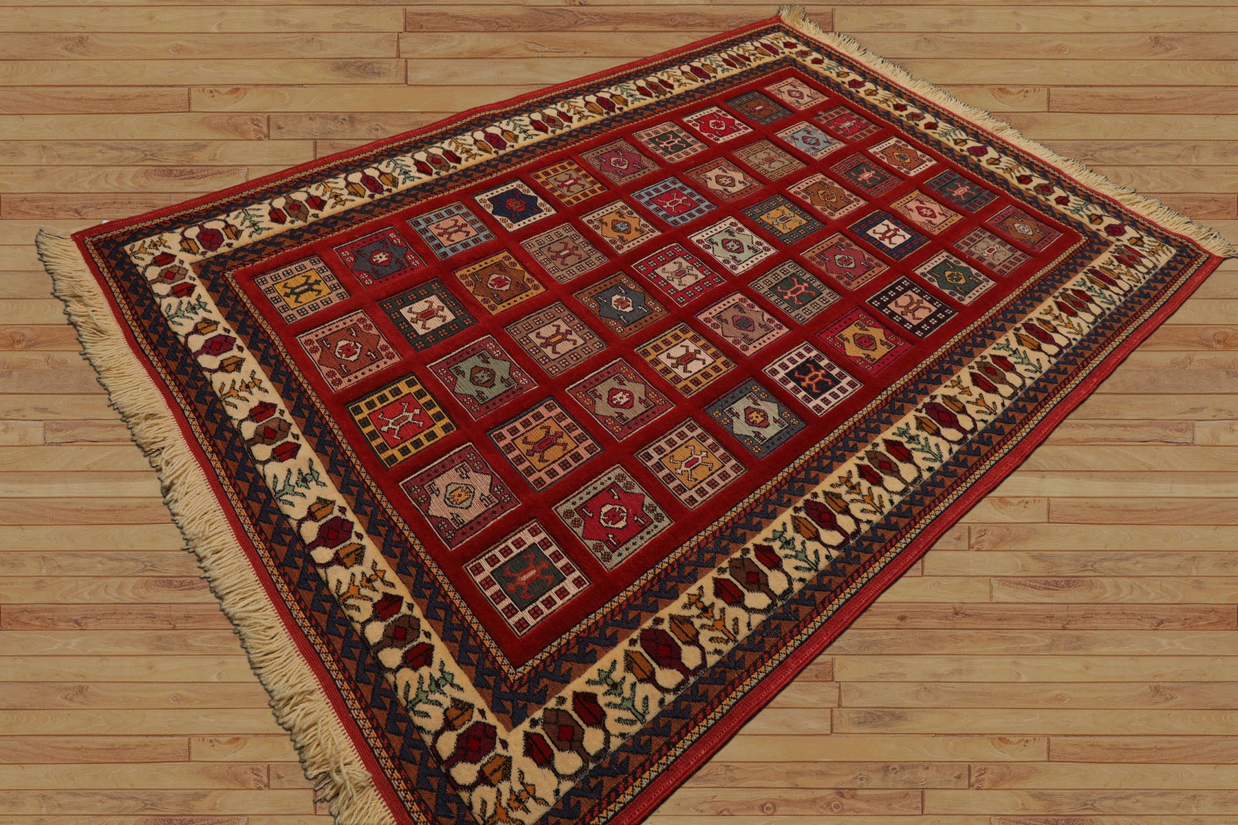 4x6 Rust, Ivory, Blue Color Hand Knotted Shiraz Wool Traditional Oriental Rug