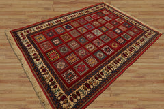 4x6 Rust, Ivory, Blue Color Hand Knotted Shiraz Wool Traditional Oriental Rug