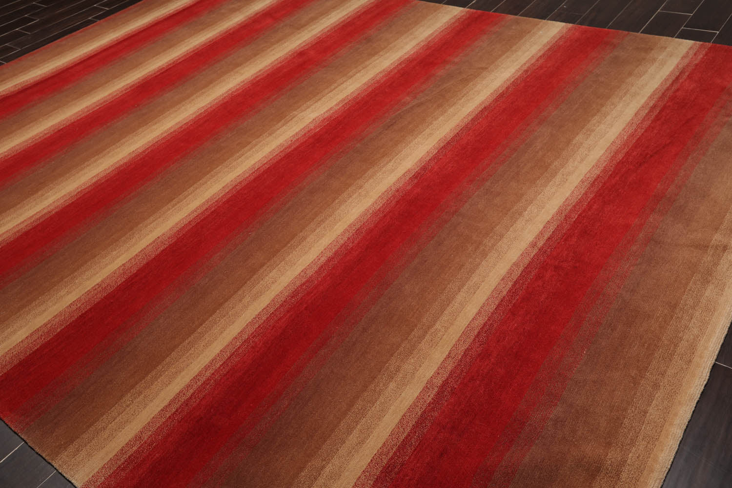 9x12 Brown, Tan, Red Color Hand Knotted Striped 100% Wool Modern Oriental Rug