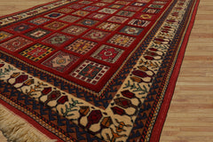 4x6 Rust, Ivory, Blue Color Hand Knotted Shiraz Wool Traditional Oriental Rug