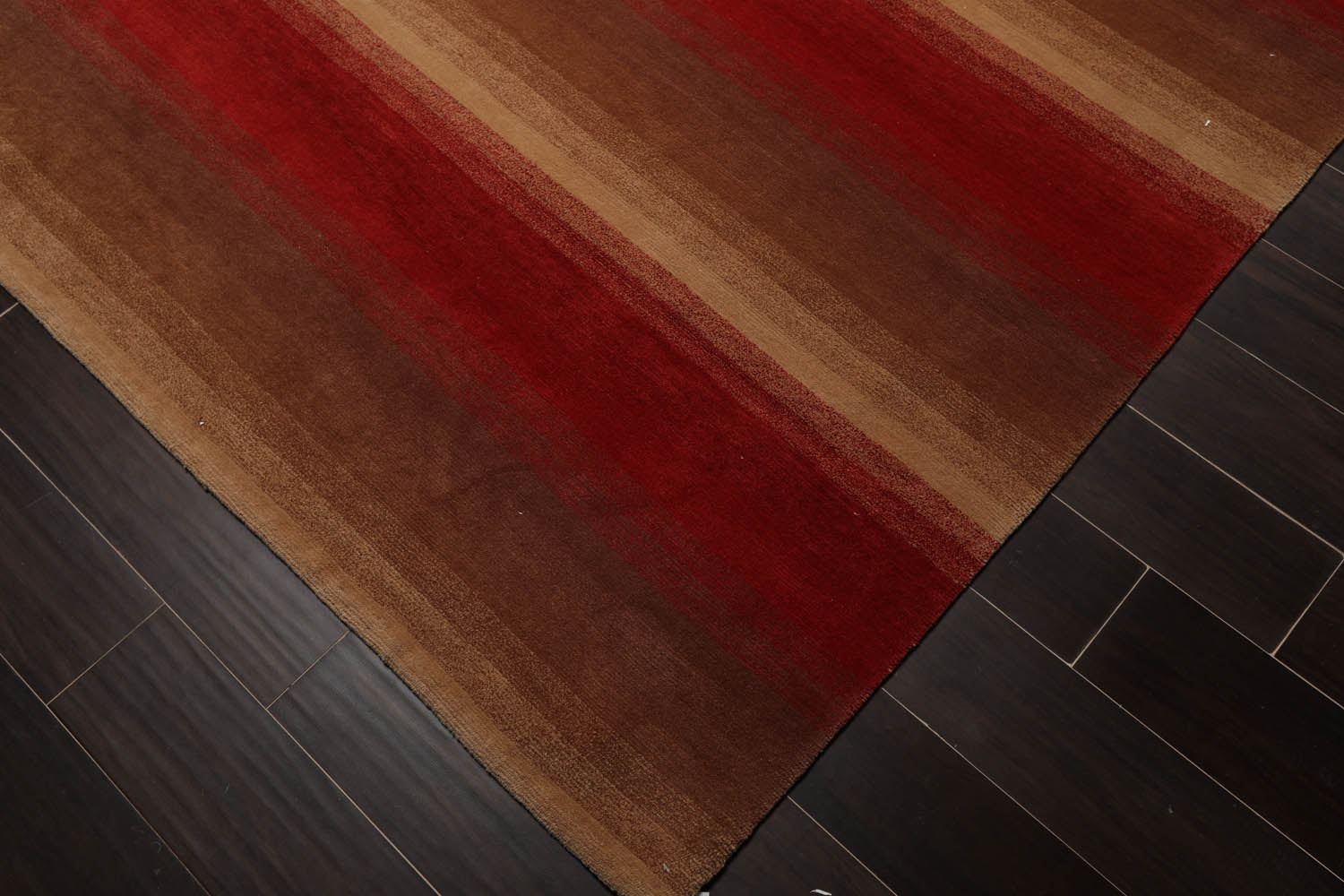 9x12 Brown, Tan, Red Color Hand Knotted Striped 100% Wool Modern Oriental Rug