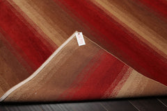 9x12 Brown, Tan, Red Color Hand Knotted Striped 100% Wool Modern Oriental Rug