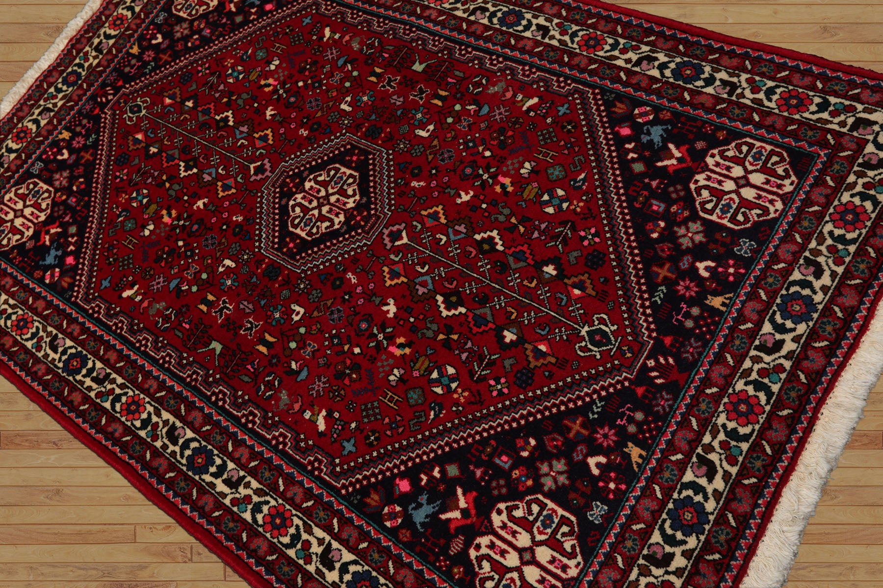 3x5 Red, Navy, Ivory Color Hand Knotted Abadeh Wool & Silk Traditional Oriental Rug