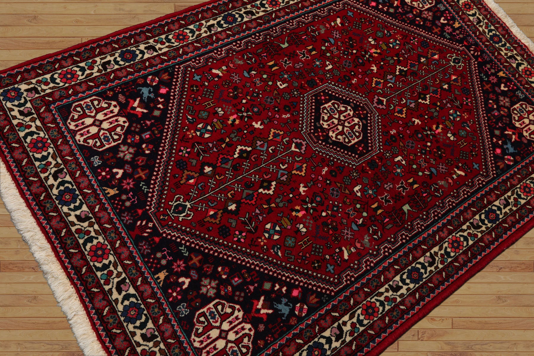 3x5 Red, Navy, Ivory Color Hand Knotted Abadeh Wool & Silk Traditional Oriental Rug