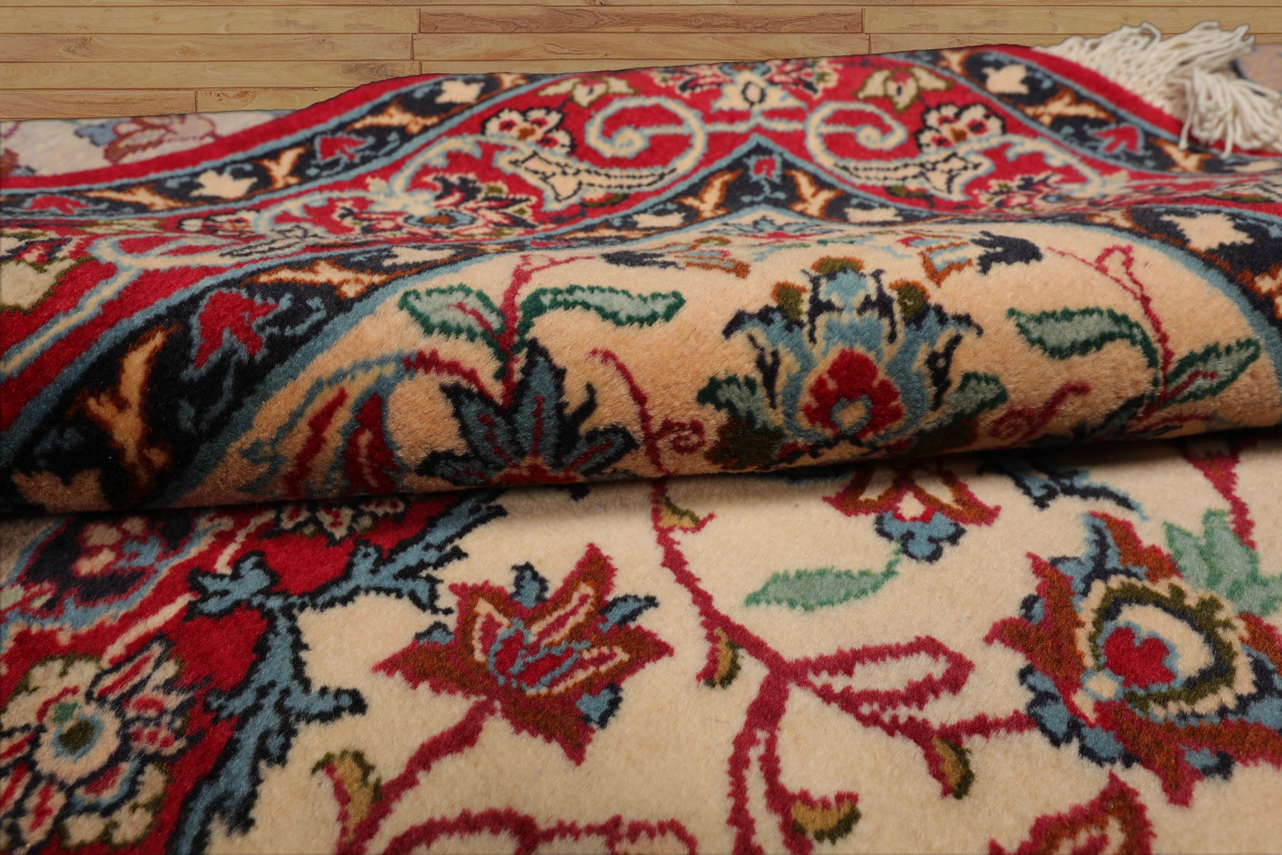 3x5 Beige, Red, Blue Color Hand Knotted Espahan Wool Traditional Oriental Rug