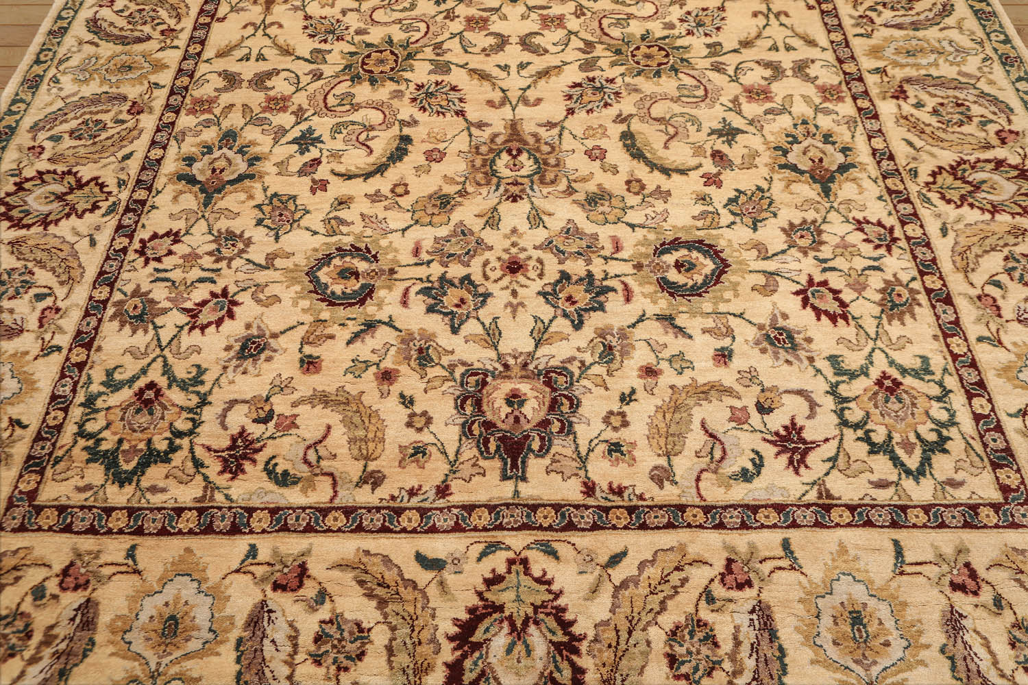 8x10 Gold, Maroon, Aqua Color Hand Knotted All-Over 100% Wool Traditional Oriental Rug