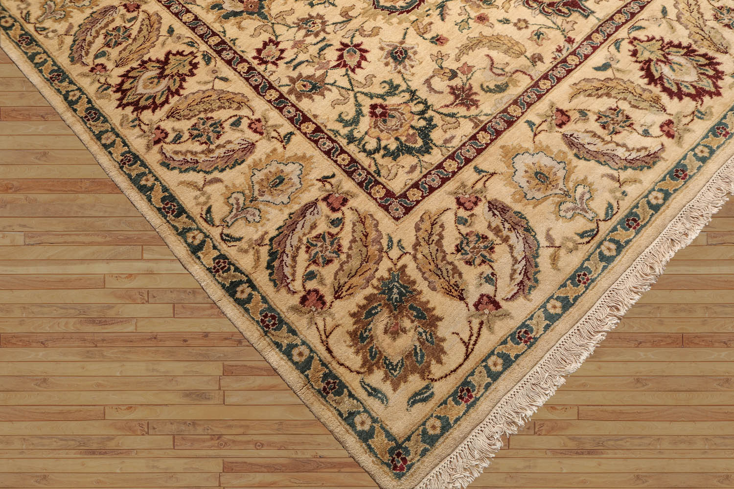 8x10 Gold, Maroon, Aqua Color Hand Knotted All-Over 100% Wool Traditional Oriental Rug