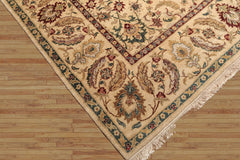 8x10 Gold, Maroon, Aqua Color Hand Knotted All-Over 100% Wool Traditional Oriental Rug