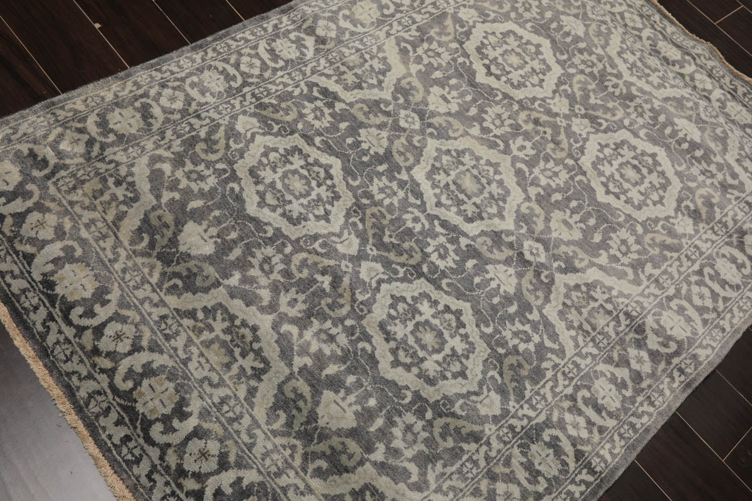 4x6 Gray, , Color Hand Knotted All-Over 100% Wool Transitional Oriental Rug