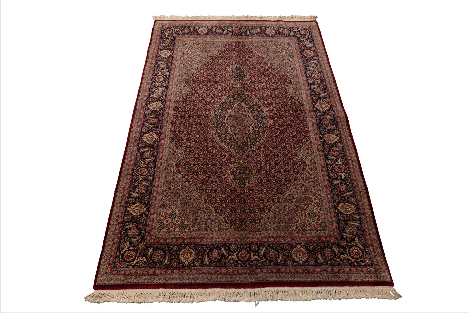 4x6 Red, Navy, Green Color Hand Knotted Tabriz Wool & Silk Traditional Oriental Rug