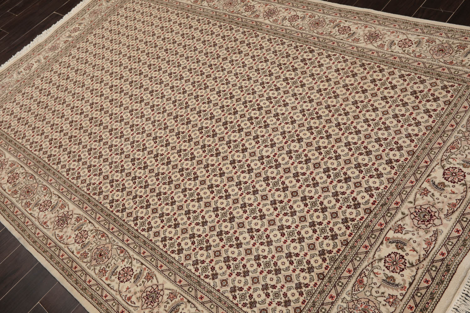 6x9 Cream, Gray, Rust Color Hand Knotted All-Over 100% Wool Traditional Oriental Rug