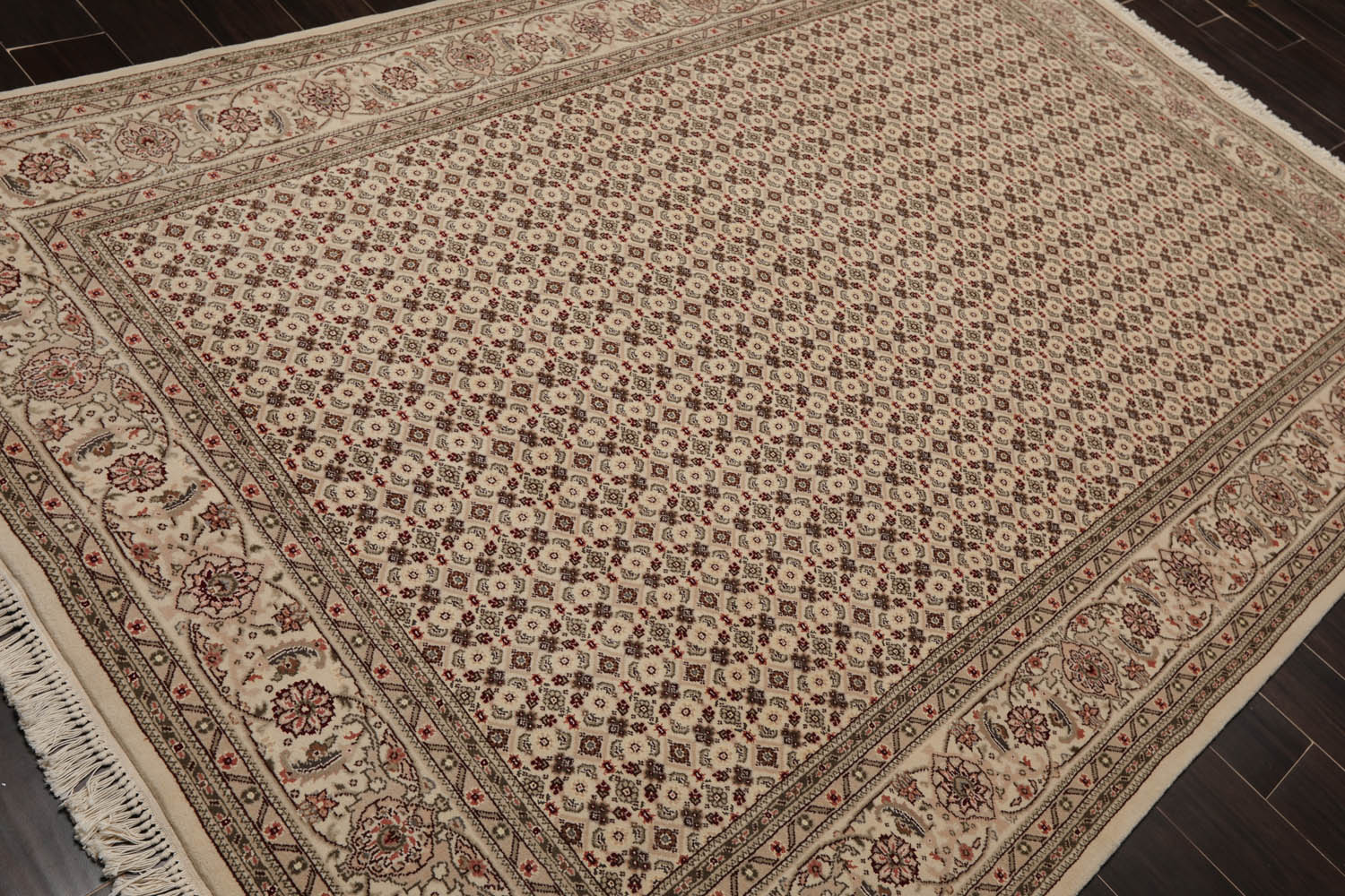 6x9 Cream, Gray, Rust Color Hand Knotted All-Over 100% Wool Traditional Oriental Rug