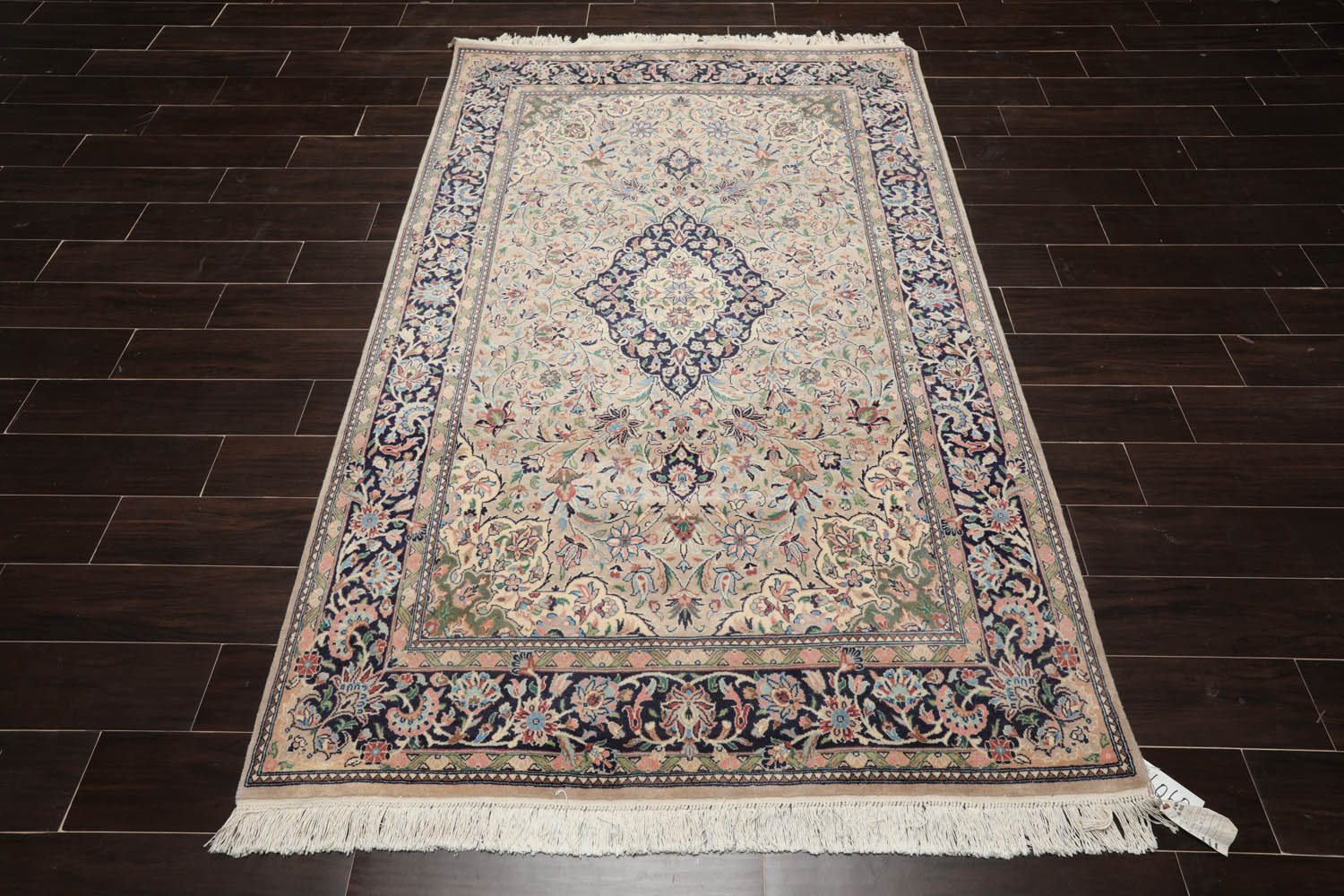 5x7 Beige, Navy, Rose Color Hand Knotted All-Over 100% Wool Traditional Oriental Rug
