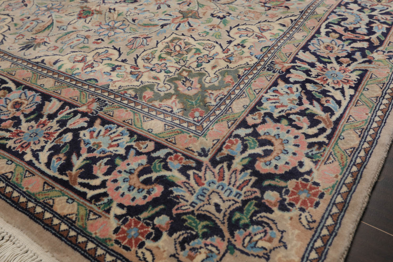 5x7 Beige, Navy, Rose Color Hand Knotted All-Over 100% Wool Traditional Oriental Rug