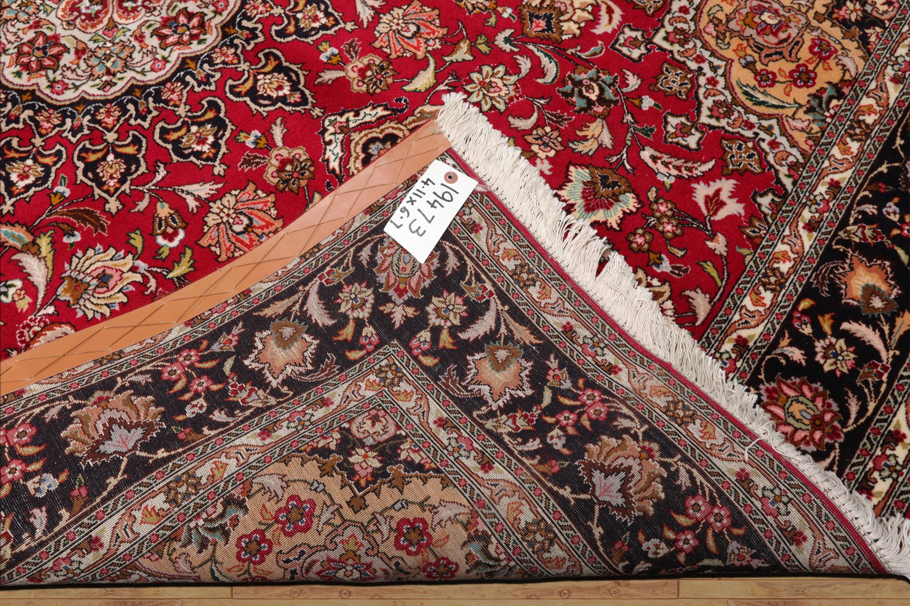 5x7 Red, Black, Ivory Color Hand Knotted Tabriz Wool & Silk Traditional Oriental Rug