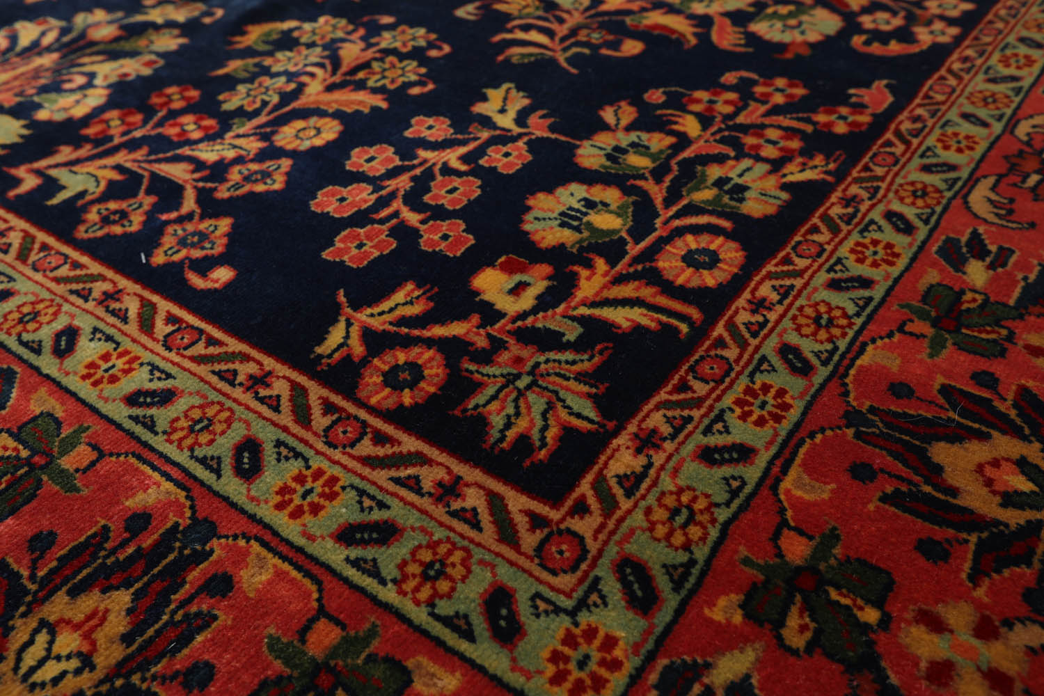 6x9 Navy, Antique Rose, Mint Color Hand Knotted All-Over 100% Wool Traditional Oriental Rug