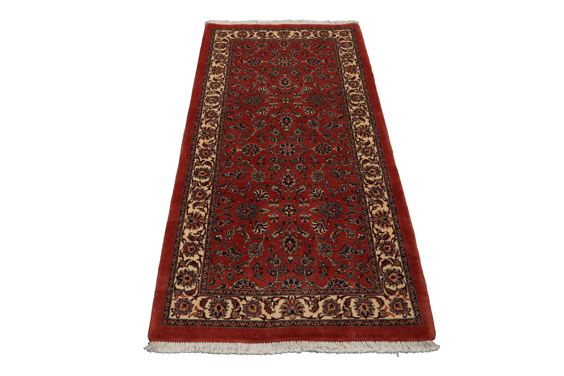 3x6 Burnt Orange, Ivory, Aqua Color Hand Knotted Bidjar Wool & Silk Traditional Oriental Rug