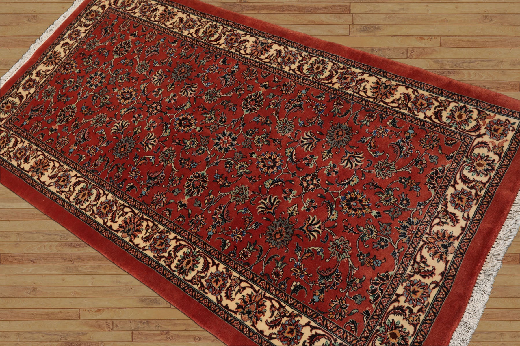 3x6 Burnt Orange, Ivory, Aqua Color Hand Knotted Bidjar Wool & Silk Traditional Oriental Rug