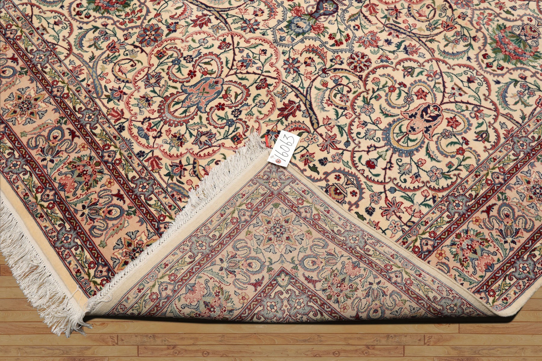 6x9 Cream, Peach, Maroon Color Hand Knotted All-Over 100% Wool Traditional Oriental Rug