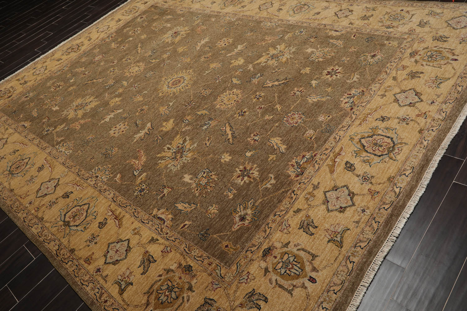 9x12 Multi, Camel, Taupe Color Hand Knotted All-Over 100% Wool Traditional Oriental Rug