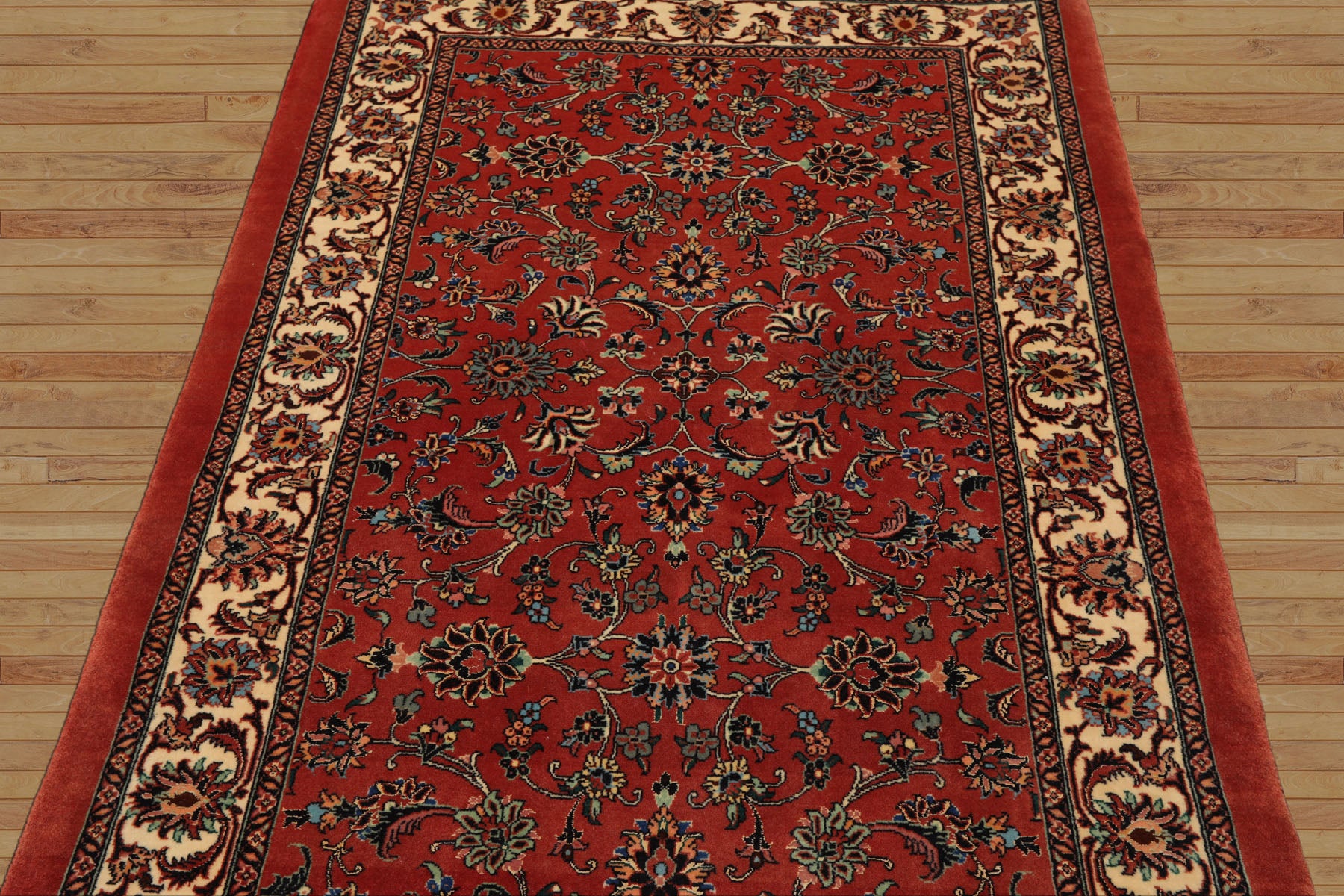 3x6 Burnt Orange, Ivory, Aqua Color Hand Knotted Bidjar Wool & Silk Traditional Oriental Rug
