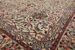 6x9 Cream, Peach, Maroon Color Hand Knotted All-Over 100% Wool Traditional Oriental Rug