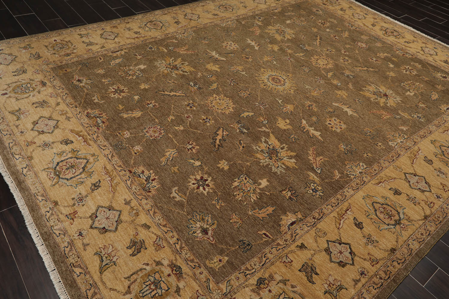 9x12 Multi, Camel, Taupe Color Hand Knotted All-Over 100% Wool Traditional Oriental Rug