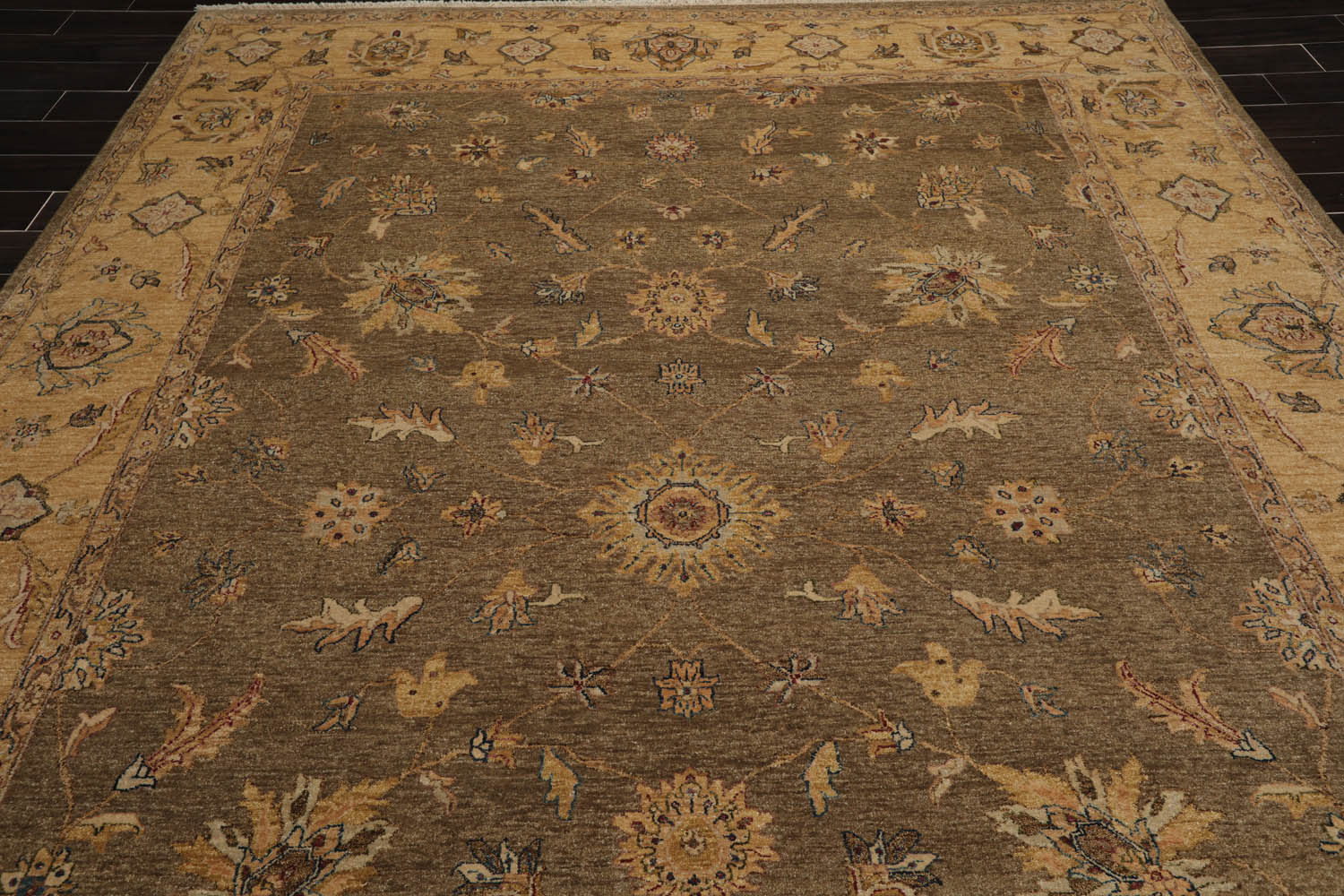 9x12 Multi, Camel, Taupe Color Hand Knotted All-Over 100% Wool Traditional Oriental Rug