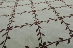 9x12 Sea Foam, Dark Chocolate, Color Hand Knotted All-Over 100% Wool Transitional Oriental Rug