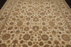 9x12 Beige, Tan, Green Color Hand Knotted All-Over 100% Wool Traditional Oriental Rug