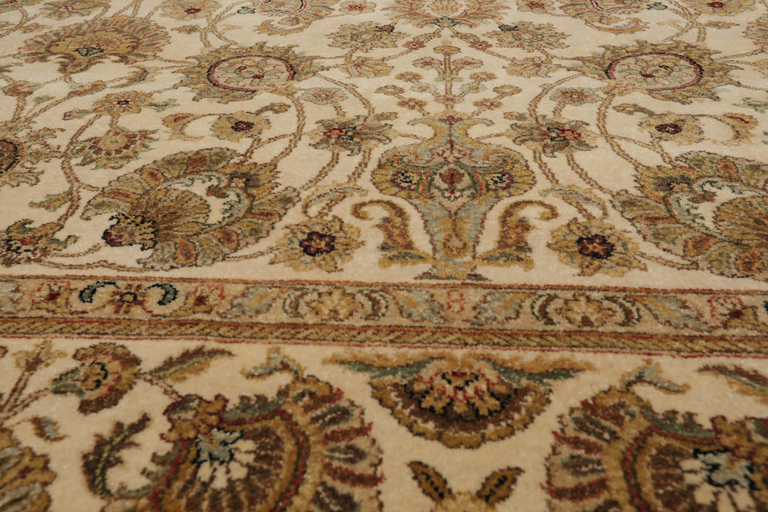 9x12 Beige, Tan, Green Color Hand Knotted All-Over 100% Wool Traditional Oriental Rug