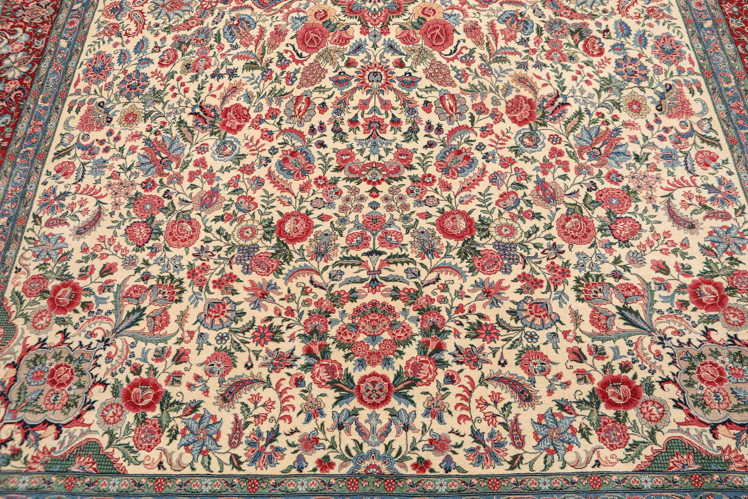 9x12 Ivory, Red, Blue Color Hand Knotted Floral 100% Wool Traditional Oriental Rug