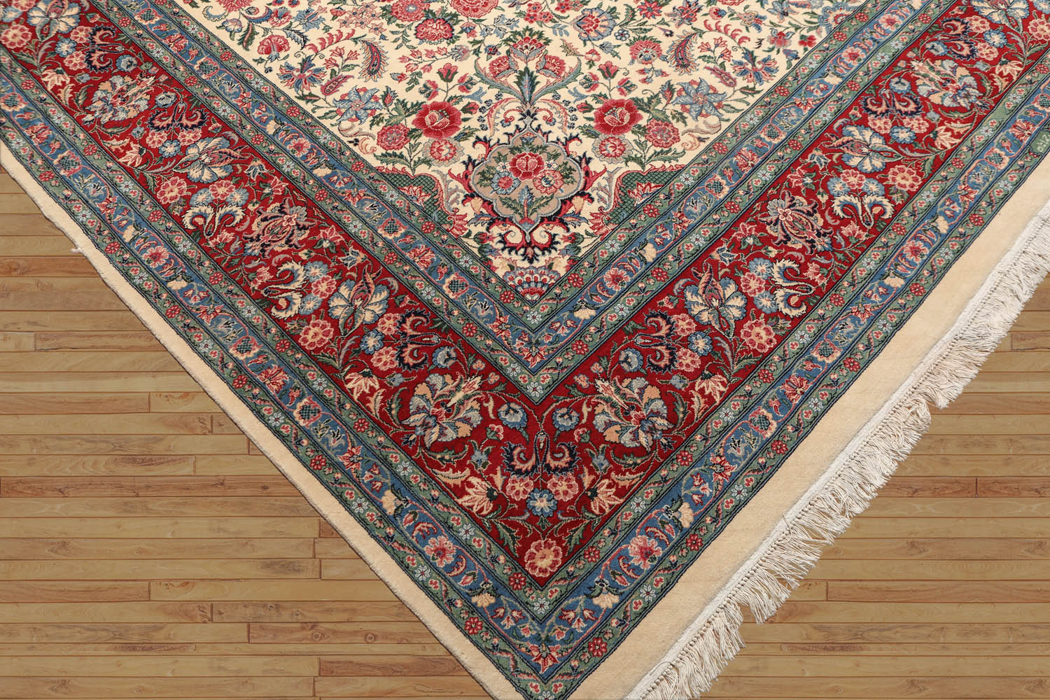 9x12 Ivory, Red, Blue Color Hand Knotted Floral 100% Wool Traditional Oriental Rug
