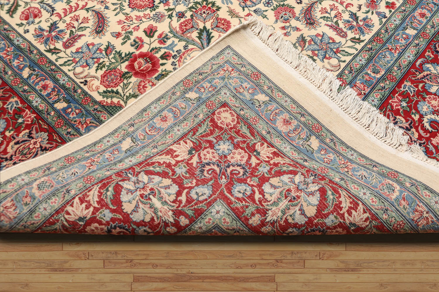 9x12 Ivory, Red, Blue Color Hand Knotted Floral 100% Wool Traditional Oriental Rug