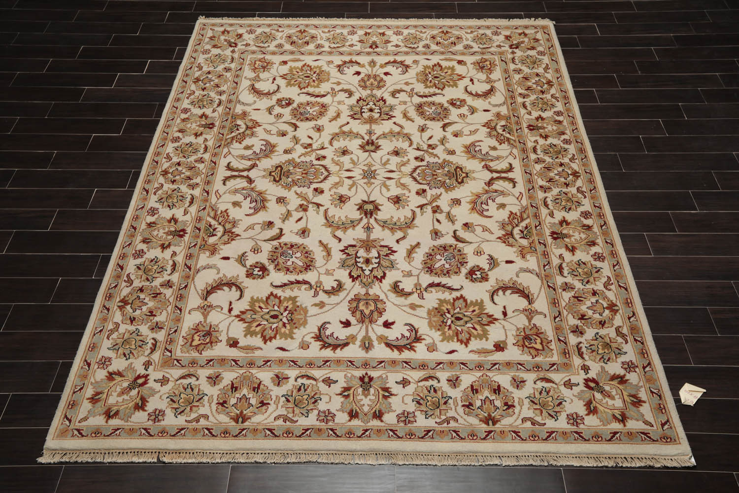 8x10 Ivory, Rust, Aqua Color Hand Knotted All-Over 100% Wool Traditional Oriental Rug