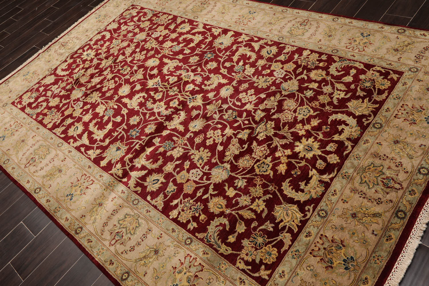 6x9 Wine, Taupe, Beige Color Hand Knotted All-Over 100% Wool Traditional Oriental Rug