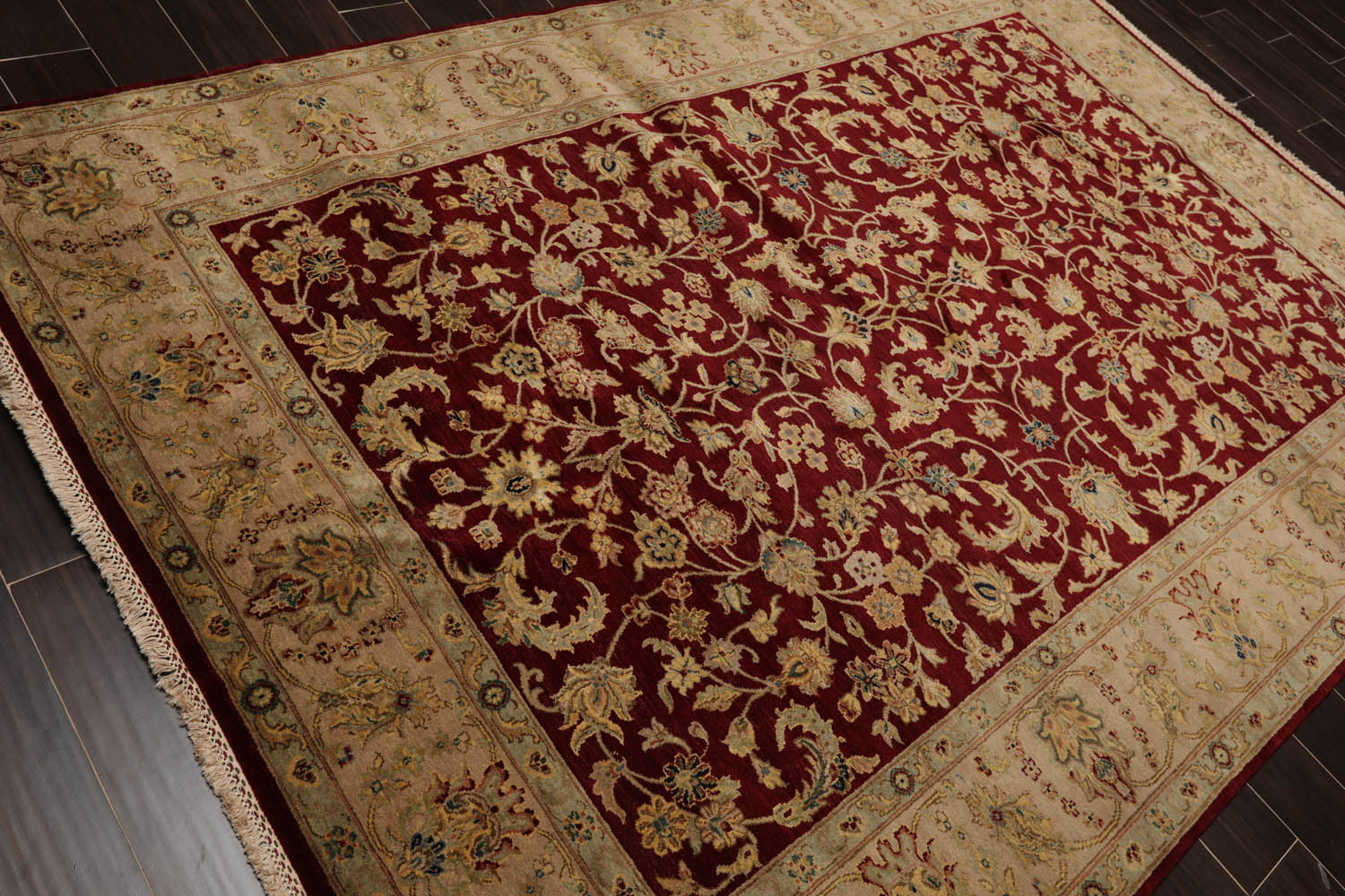6x9 Wine, Taupe, Beige Color Hand Knotted All-Over 100% Wool Traditional Oriental Rug