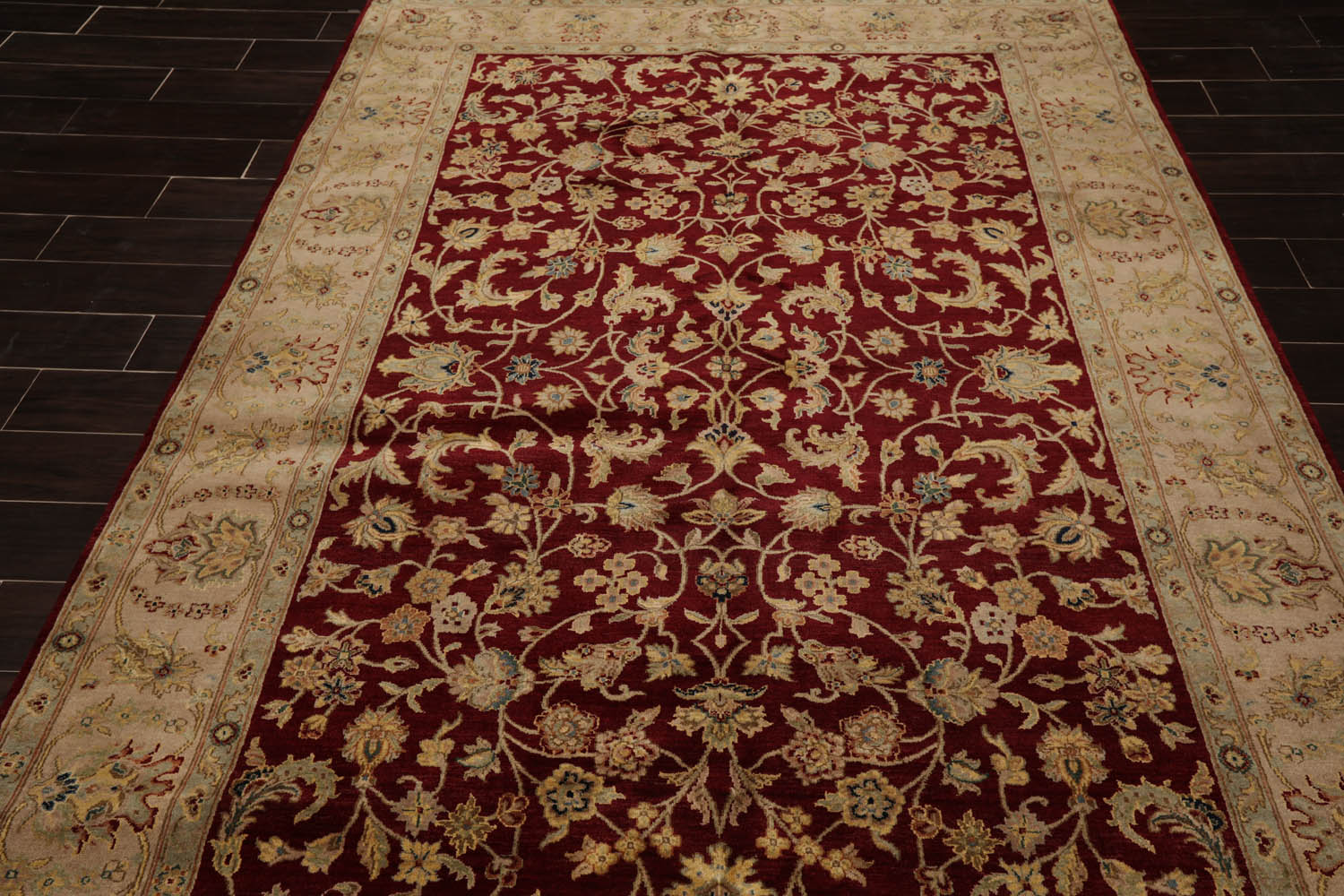 6x9 Wine, Taupe, Beige Color Hand Knotted All-Over 100% Wool Traditional Oriental Rug