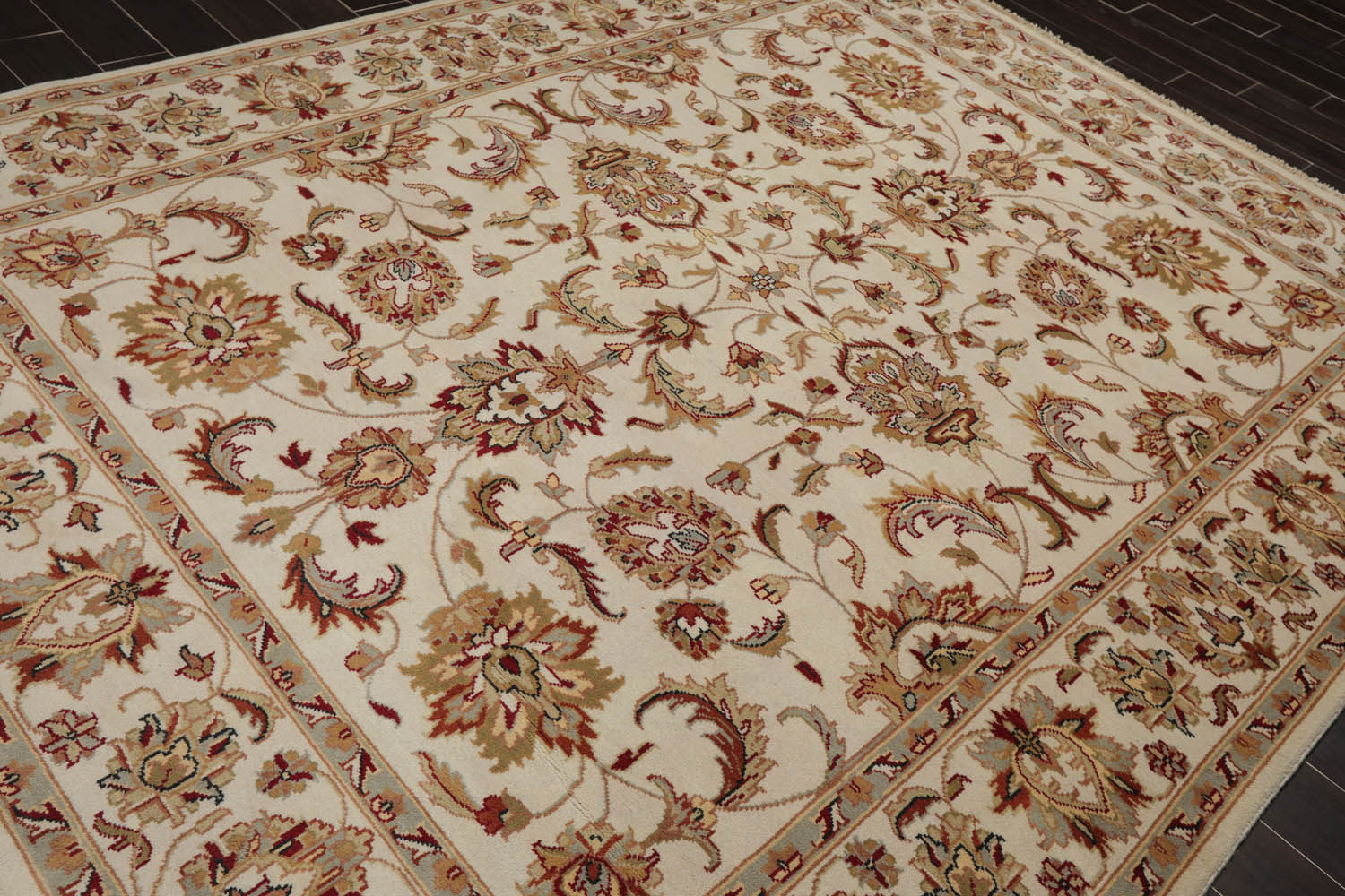 8x10 Ivory, Rust, Aqua Color Hand Knotted All-Over 100% Wool Traditional Oriental Rug