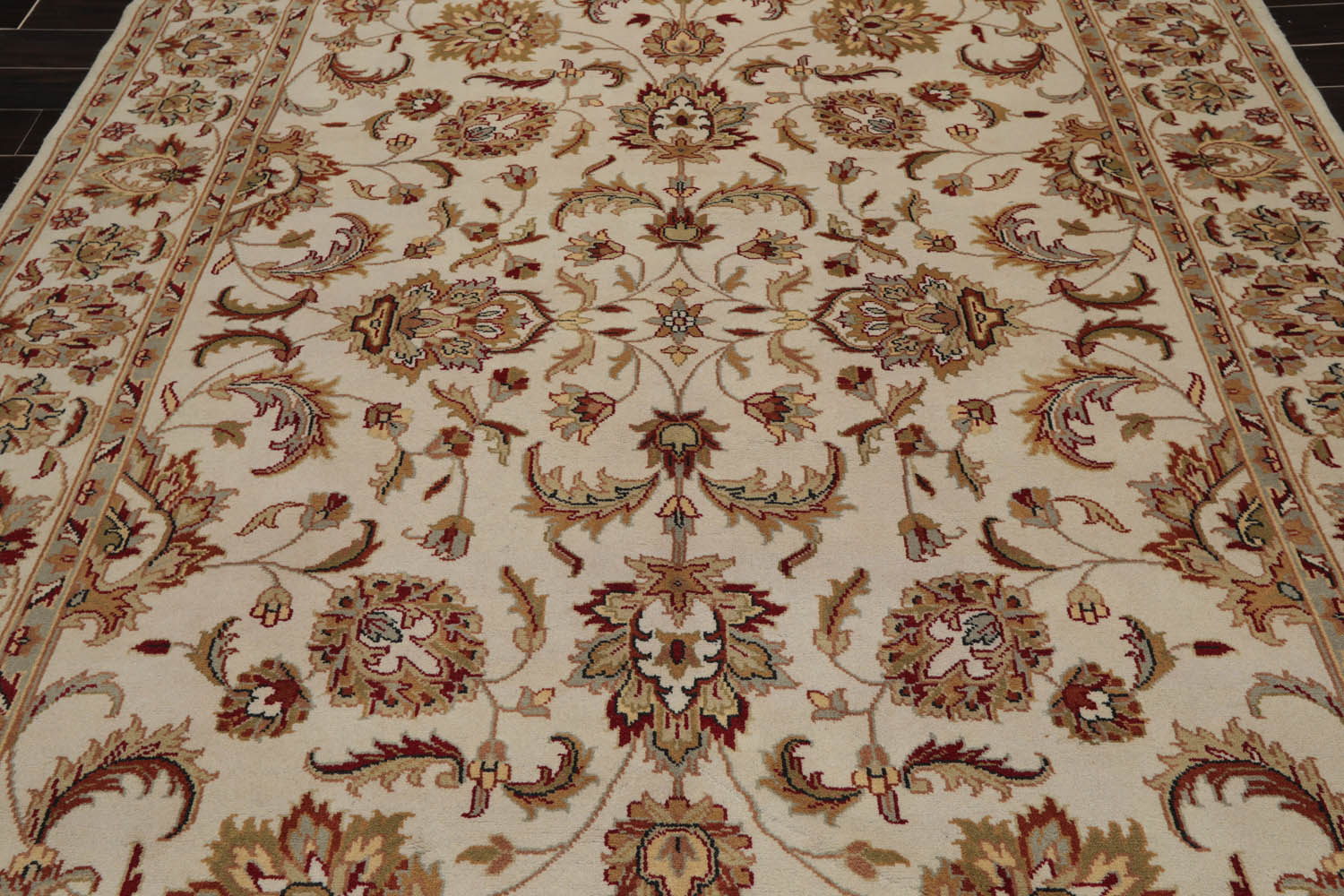 8x10 Ivory, Rust, Aqua Color Hand Knotted All-Over 100% Wool Traditional Oriental Rug