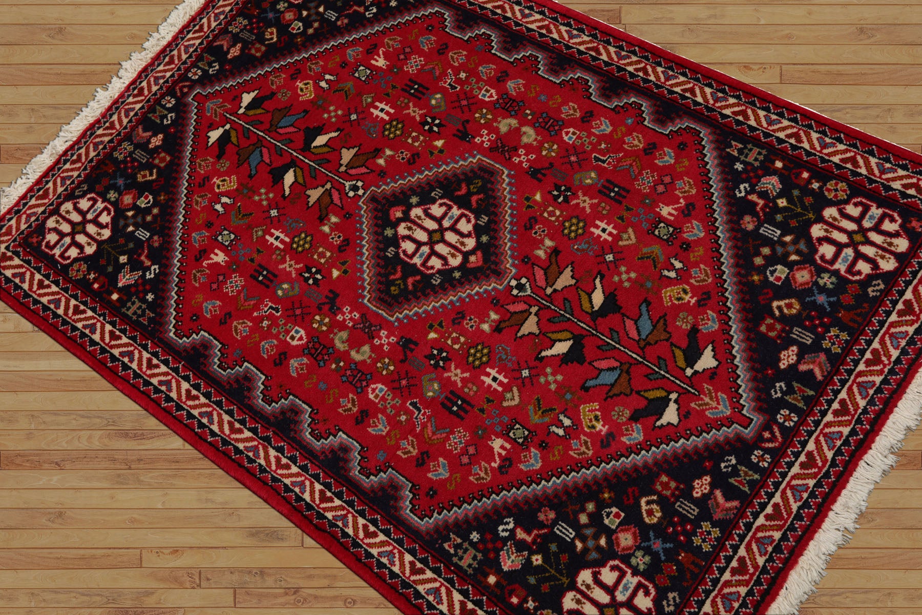 2x4 Red, Navy, Ivory Color Hand Knotted Abadeh Wool Traditional Oriental Rug