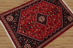 2x4 Red, Navy, Ivory Color Hand Knotted Abadeh Wool Traditional Oriental Rug