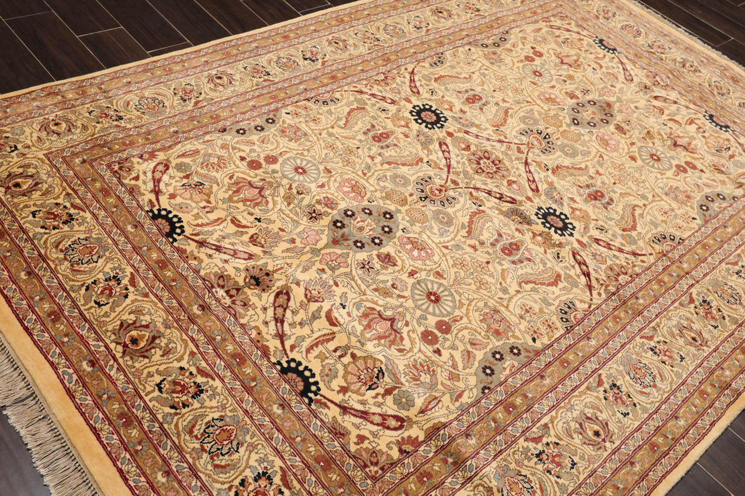 6x9 Warm Beige, Brown, Rust Color Hand Knotted All-Over 100% Wool Traditional Oriental Rug