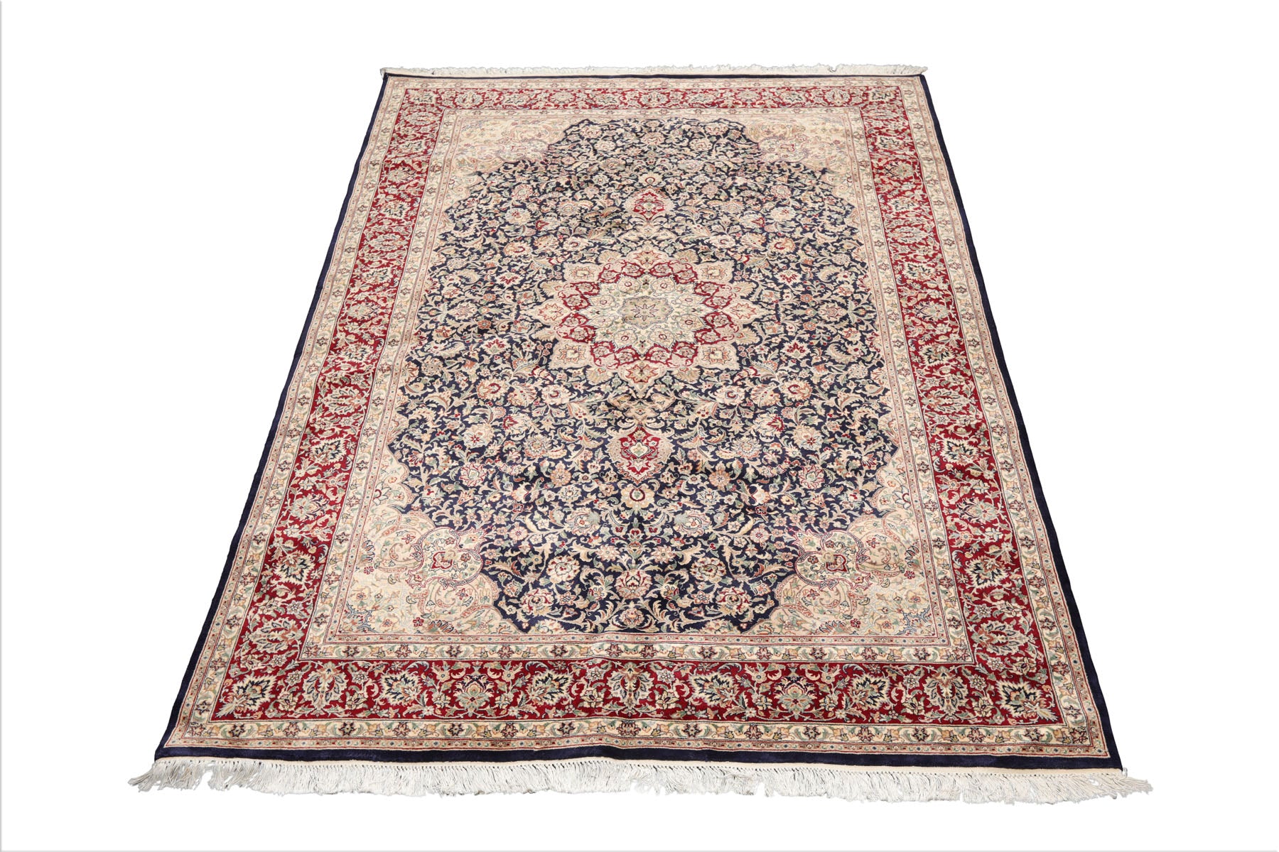 6x9 Navy, Burgundy, Beige Color Hand Knotted All-Over 100% Wool Traditional Oriental Rug