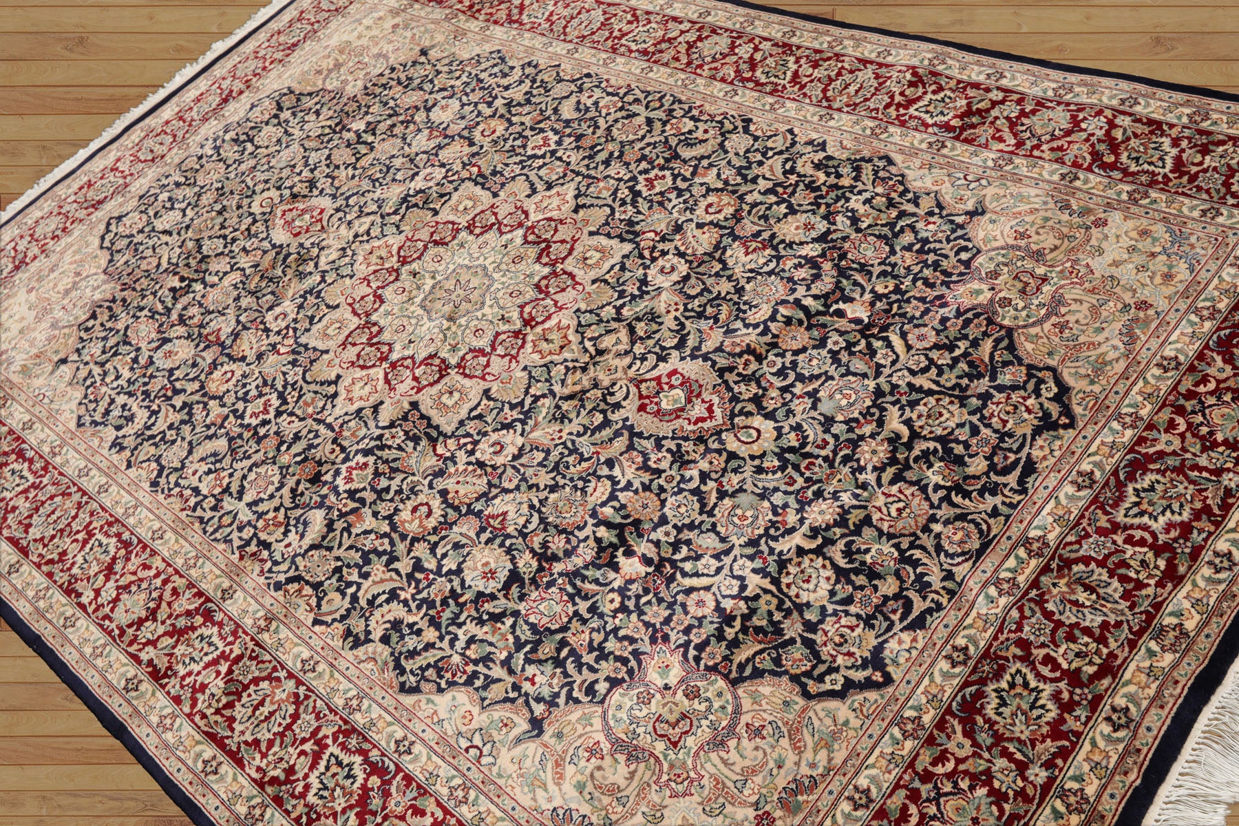 6x9 Navy, Burgundy, Beige Color Hand Knotted All-Over 100% Wool Traditional Oriental Rug