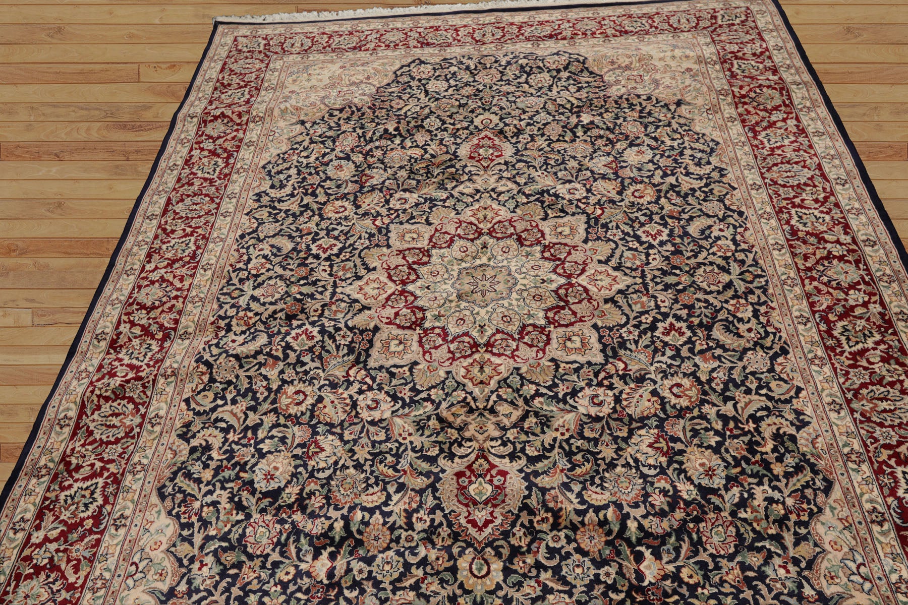 6x9 Navy, Burgundy, Beige Color Hand Knotted All-Over 100% Wool Traditional Oriental Rug